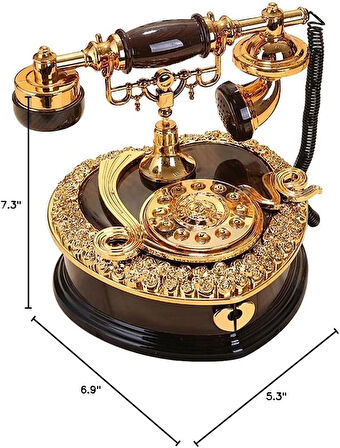 Coverzone Retro Telefon Görünümlü Kurmalı Müzik Kutusu Çekmeceli Eski Model Phone Hediyelik TRM-77
