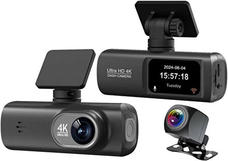 Coverzone HD Araç kamerası Çift Yönlü Dash Cam - 4K UHD Ön ve 1080P FHD Arka Kameralı, WiFi ve Telefon Uygulaması ile Kontrol, 64GB SD Kart Desteği (Dahil değildir), Park Modu, Döngüsel Kayıt V22