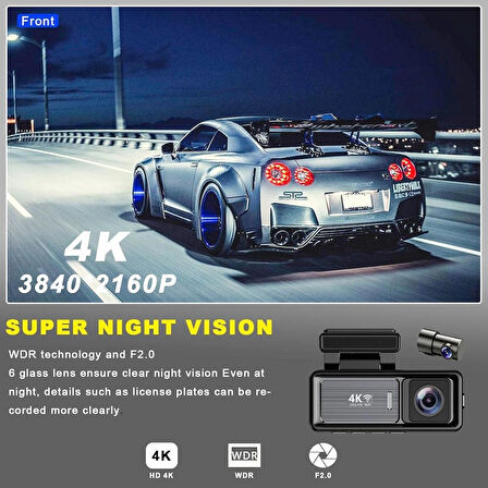 Coverzone MINI Çift Lensli WiFi GPS Dash Kamera - 4K Ön Kamera & 1080P Arka Kamera, Gece Görüşü, Park Modu, Geniş Açılı Lens, Döngüsel Kayıt, 128GB SD Kart Desteği (Dahil değildir) M6