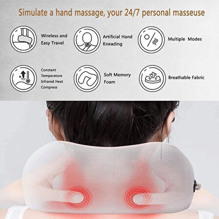 Coverzone Boyun Masaj Aleti Yatıştırıcı Sıcaklıklı, Şarj Edilebilir ve Derin Masaj için Şarjlı Fizyoterapi Massage Boyun Rahatlatma Dinlendirici ve Rahatlatıcı Etki GMY-104