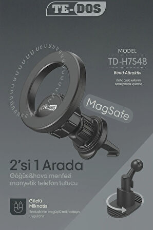 Araç İçi Manyetik Telefon Tutucu TD-H7548 - Magsafe Uyumlu, 360° Döner, Klipsli, Petek Tasarım