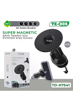 Manyetik Araç Telefon Tutucu - 360° Dönebilen, Klipsli, iPhone Uyumlu TD-H7541