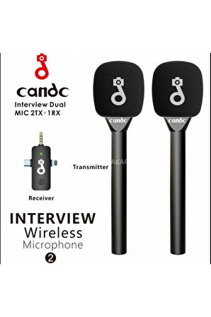 2TX Kablosuz Mikrofon - El ve Yaka Tipi, 50m, 2.4GHz, Tak-Çalıştır, Röportaj & Canlı Yayın