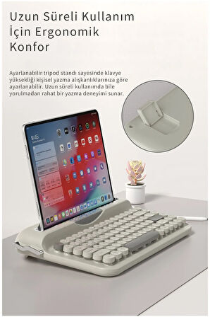 Retro Daktilo Klavye Bluetooth & 2.4G, Standlı, Yuvarlak Tuşlu, Ergonomik, Sessiz AJAZZ AF84