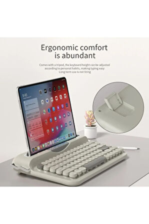 Retro Daktilo Klavye Bluetooth & 2.4G, Standlı, Yuvarlak Tuşlu, Ergonomik, Sessiz AJAZZ AF84