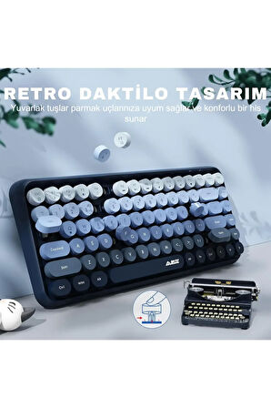 Kablosuz Klavye - Bluetooth, Retro, Yuvarlak Tuşlu, Kedi Süs Aksesuarı, Sessiz AJAZZ AJ308i