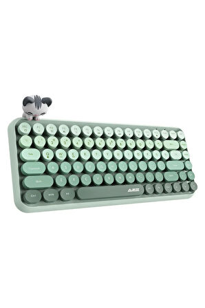 Kablosuz Klavye - Bluetooth, Retro, Yuvarlak Tuşlu, Kedi Süs Aksesuarı, Sessiz AJAZZ AJ308i