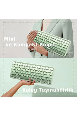 Kablosuz Klavye - Bluetooth, Retro, Yuvarlak Tuşlu, Kedi Süs Aksesuarı, Sessiz AJAZZ AJ308i