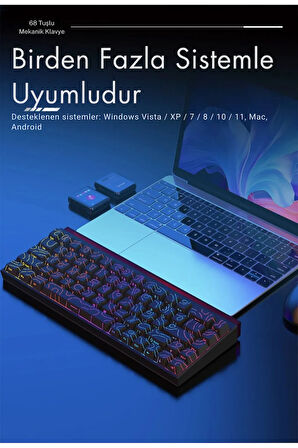 Kontur Desenli Ambiyans Aydınlatmalı Red Switch Mekanik Klavye Ajazz Nacodex NK-68