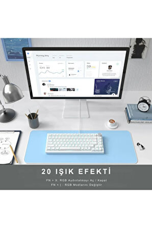 Beyaz Işıklı Hot Swap Kablolu Mekanik Oyun Klavyesi Ajazz AK820 Mavi Switch