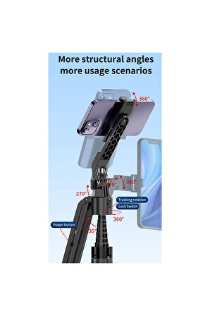 Akıllı Selfie Stick - Yapay Zeka Yüz Takipli, 360° Çekim, Kumandalı, Tripodlu, iOS Uyumlu Y12