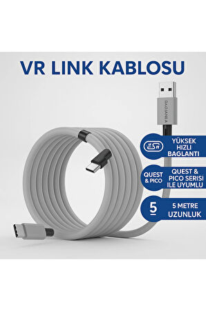 VR Link Kablosu EX-1 - Oculus Quest Uyumlu, 5m, USB-C, Yüksek Hızlı, PC Bağlantı, VR Oyun İçin