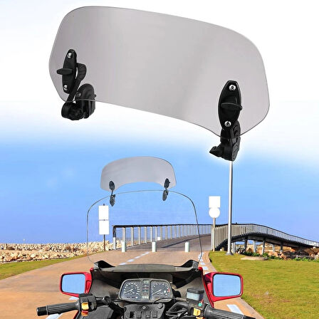 Coverzone 30 cm Deflektör Ön Cam - Ayarlanabilir Klipsli, Gri Rüzgar Saptırıcı, Motosiklet & Scooter