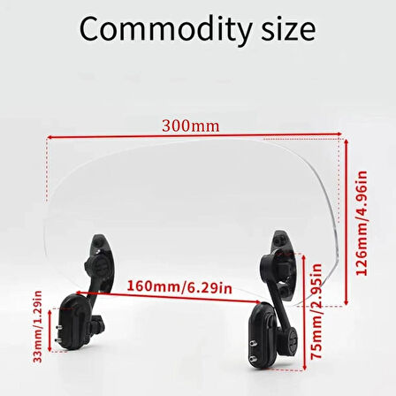 Coverzone 30 cm Deflektör Ön Cam - Ayarlanabilir Klipsli, Şeffaf Rüzgar Saptırıcı, Motosiklet & Scooter