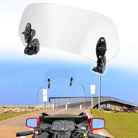 Coverzone 39 cm Deflektör Ön Cam - Ayarlanabilir Klipsli, Şeffaf Rüzgar Saptırıcı, Motosiklet & Scooter