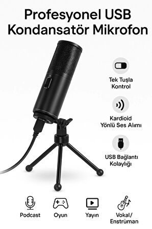 Profesyonel RGB Mikrofon - USB, 24 Bit/96kHz, Kardioid, Tripodlu, Oyun ve Yayıncı Dostu Q9