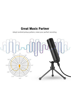 Profesyonel RGB Mikrofon - USB, 24 Bit/96kHz, Kardioid, Tripodlu, Oyun ve Yayıncı Dostu Q9