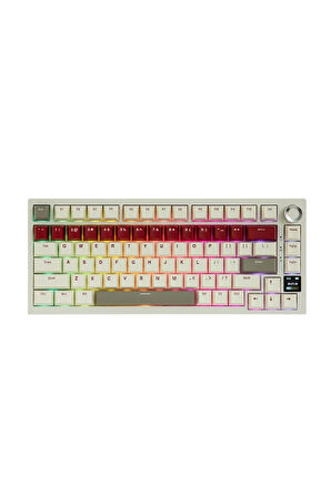 Ajazz Ak820 Pro Mekanik Rgb Oyun Klavyesi,3 Modlu Tft Renkli Ekran Cnc Düğmeli 81 Tuş Krem Kırmızı