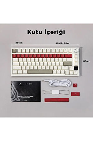 Ajazz Ak820 Pro Mekanik Rgb Oyun Klavyesi,3 Modlu Tft Renkli Ekran Cnc Düğmeli 81 Tuş Krem Kırmızı