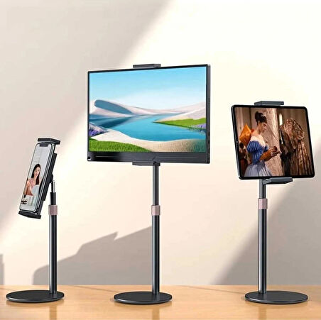 Coverzone Tablet Standı - 360° Döner, 90° Ayarlı, 44cm Yükseklik, Alüminyum Alaşım, 12 inç’e Kadar J2