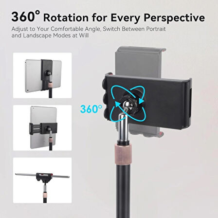 Coverzone Tablet Standı - 360° Döner, 90° Ayarlı, 44cm Yükseklik, Alüminyum Alaşım, 12 inç’e Kadar J2