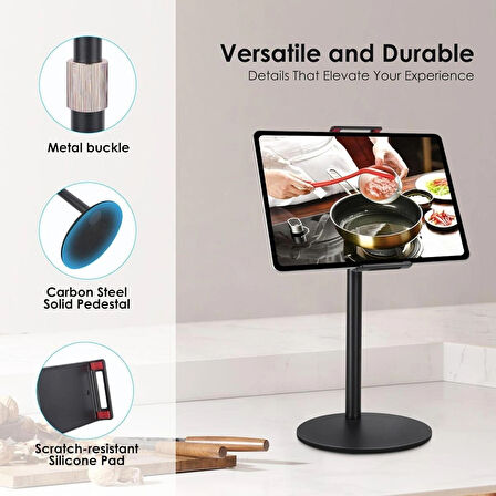 Coverzone Tablet Standı - 360° Döner, 90° Ayarlı, 44cm Yükseklik, Alüminyum Alaşım, 12 inç’e Kadar J2