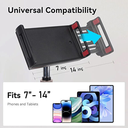 Coverzone Tablet Standı - 360° Döner, 90° Ayarlı, 44cm Yükseklik, Alüminyum Alaşım, 14 inç’e Kadar J2