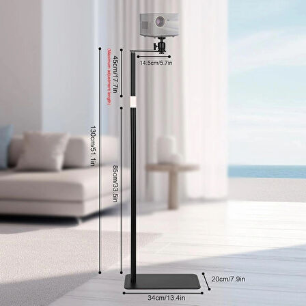 Coverzone Ayarlanabilir Projektör Sehpası TY06 - 360° Döner, Teleskopik 90–126cm, Şık ve Dayanıklı Tripod