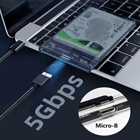 Coverzone Şeffaf Disk Kutusu - 2.5” HDD/SSD, USB 3.0, SATA 3.0, 5Gbps, 7–9.5mm Disk Destekli, LED’li ZR1073