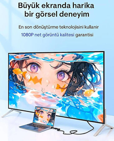 Coverzone USB 3.0 - HDMI Dönüştürücü 1080P Full HD, 5Gbps Hızlı Aktarım, Windows & Mac Uyumlu HD08