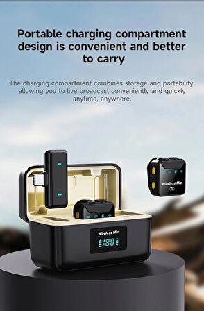 Coverzone Kablosuz Yaka Mikrofonu BT 5.2, Çift Mikrofon, 2.4GHz, 360° Ses Toplama, Şarj Kutulu SX22