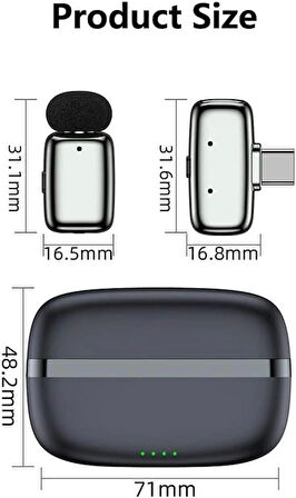 Coverzone Type-C Kablosuz Yaka Mikrofonu 20m Menzil, Gürültü Azaltma, Şarj Kutulu - Mini Mic S