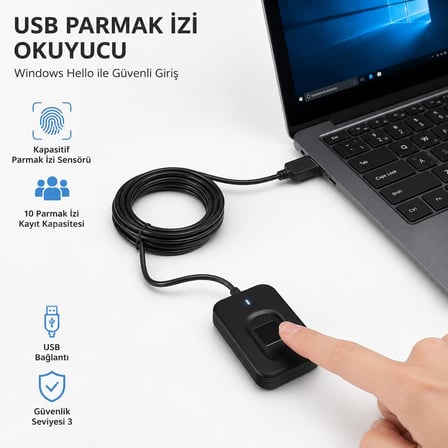 Coverzone Notebook ve PC Uyumlu ENT USB Parmak İzi Okuyucu 508 DPI | FP130