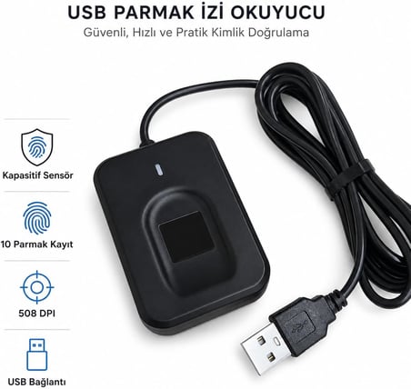 Coverzone Notebook ve PC Uyumlu ENT USB Parmak İzi Okuyucu 508 DPI | FP130
