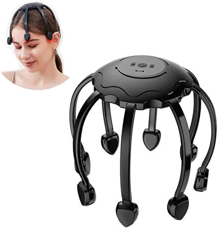 Coverzone Ahtapod Kafa Masaj Aleti 8 Başlıklı, 360° Masaj, 5 Mod, USB Şarjlı, Taşınabilir Cihaz | GMY01