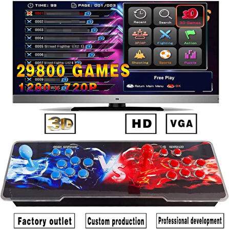Coverzone Retro Oyun Konsolu 29800 Oyunlu, Tek & 2 Kişilik, 2GB DDR3, 64x22cm, Atari Salonu | LY1913