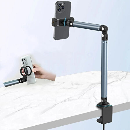 Coverzone Manyetik Masaüstü Stand - 2’si 1 Arada, 360° Ayarlı, Klipsli, Sağlam, Telefon & Tablet İçin EH-311