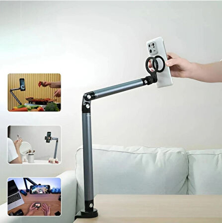 Coverzone Manyetik Masaüstü Stand - 2’si 1 Arada, 360° Ayarlı, Klipsli, Sağlam, Telefon & Tablet İçin EH-311