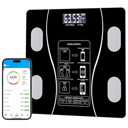 Coverzone Akıllı Vücut Analiz Tartısı - 180Kg, Mobil Uygulama Senkronize, Yağ Kas Su Ölçümü | SQ-YWBD01