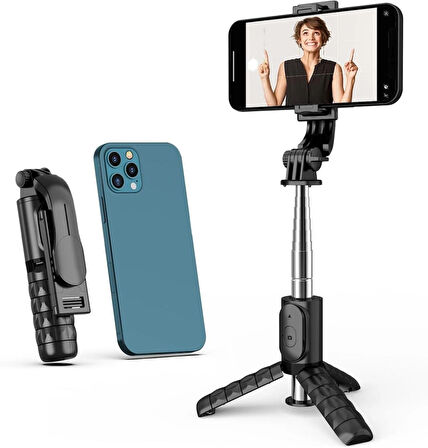 Coverzone Magic Snapshot Selfie Stick - 2’si 1 Arada, Paslanmaz Çelik, Katlanabilir, 360° Döner Tripod Q11