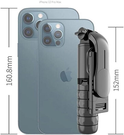 Coverzone Magic Snapshot Selfie Stick - 2’si 1 Arada, Paslanmaz Çelik, Katlanabilir, 360° Döner Tripod Q11