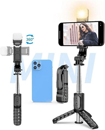 Coverzone Magic Snapshot Selfie Stick - 2’si 1 Arada, Paslanmaz Çelik, Katlanabilir, 360° Döner Tripod Q11