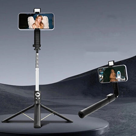 Coverzone 2in1 Selfie Stick Tripod 170cm Uzatılabilir, Bluetooth Kumanda, 3 Modlu LED Işık, Type-C | NP-01S