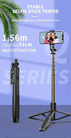 Coverzone Selfie Stick Tripod - Magic Snapshot, 2’si 1 Arada, 156cm Ayarlı, Hafif Alüminyum Alaşım | Q06
