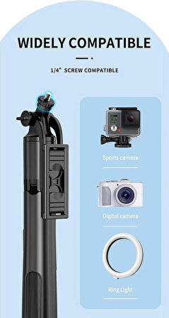 Coverzone Selfie Stick Tripod - Magic Snapshot, 2’si 1 Arada, 156cm Ayarlı, Hafif Alüminyum Alaşım | Q06