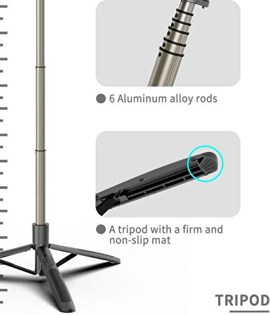 Coverzone Selfie Stick Tripod - Magic Snapshot, 2’si 1 Arada, 156cm Ayarlı, Hafif Alüminyum Alaşım | Q06