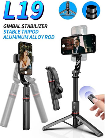 Coverzone Gimbal Selfie Stick Tripod - 2’si 1 Arada, 700mm Ayarlı, Titreşim Önleyici, Katlanabilir | L19