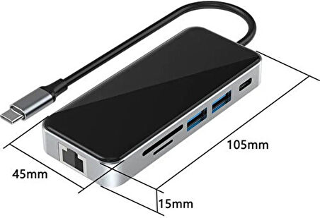Coverzone Type-C Hub - 10in1 Çoklu Adaptör, 4K HDMI, RJ45, 5Gbps USB 3.0, SD/TF, 55W PD Şarj Destekli | HC76