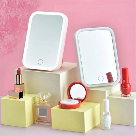 Coverzone Taşınabilir LED Makyaj Aynası 12×16 cm, 3 Renk Modu, Dokunmatik Parlaklık, Şık Tasarım | A14