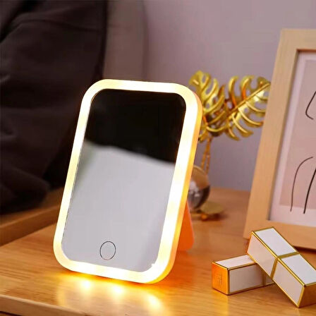 Coverzone Taşınabilir LED Makyaj Aynası 12×16 cm, 3 Renk Modu, Dokunmatik Parlaklık, Şık Tasarım | A14